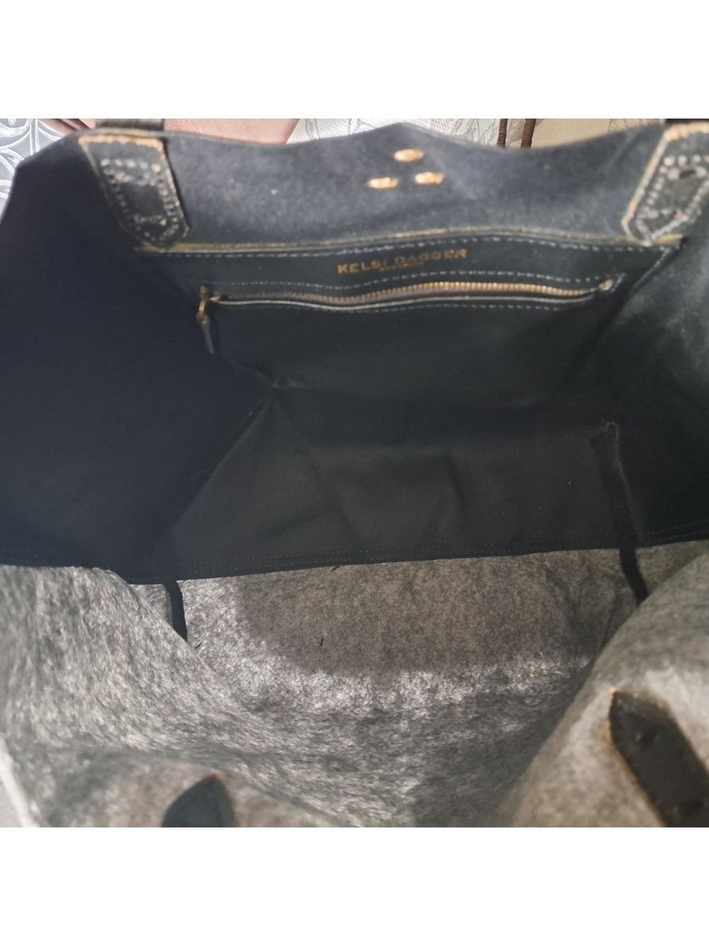KELSI DAGGER leather felt large open tote grey black coastal shoulder bag used - Picture 9 of 16